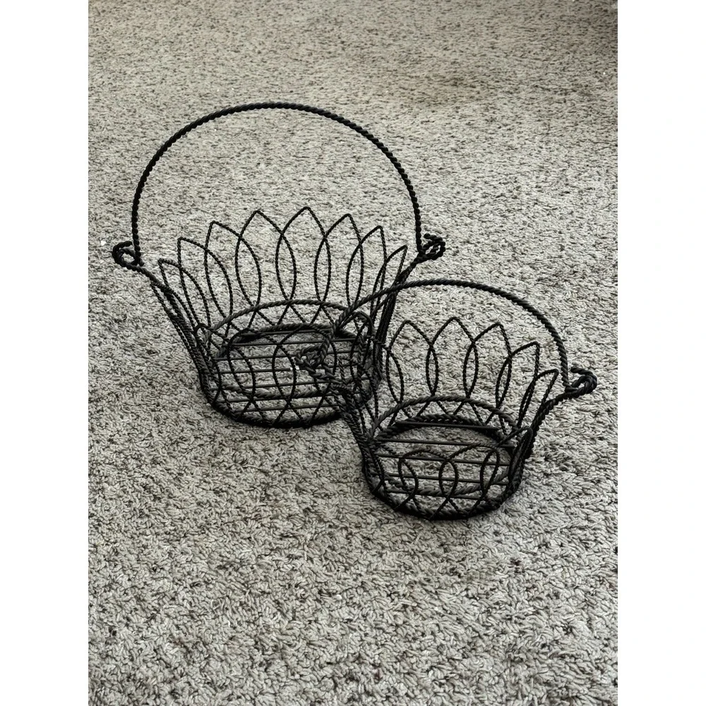 Black Metal Baskets With Handles Set Of 2